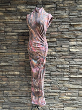 Load image into Gallery viewer, Women’s Small Geode Mockneck Bodycon Maxi Dress with Side Ruching in ‘Smoke &amp; Roses’
