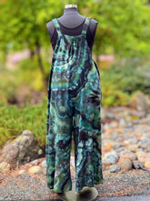 Load image into Gallery viewer, Women’s XXL Geode Wide-Leg Linen/Rayon Overalls in ‘Moss Agate’
