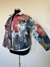 Load image into Gallery viewer, Women’s XL Ice Dyed Boyfriend Sherpa Lined Denim Jacket in ‘Pinot Sage’
