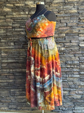 Load image into Gallery viewer, Custom 2 Piece Geode Linen/Rayon Bralette &amp; Midi Skirt Set in ‘Rustic Rainbow’ for Shellby
