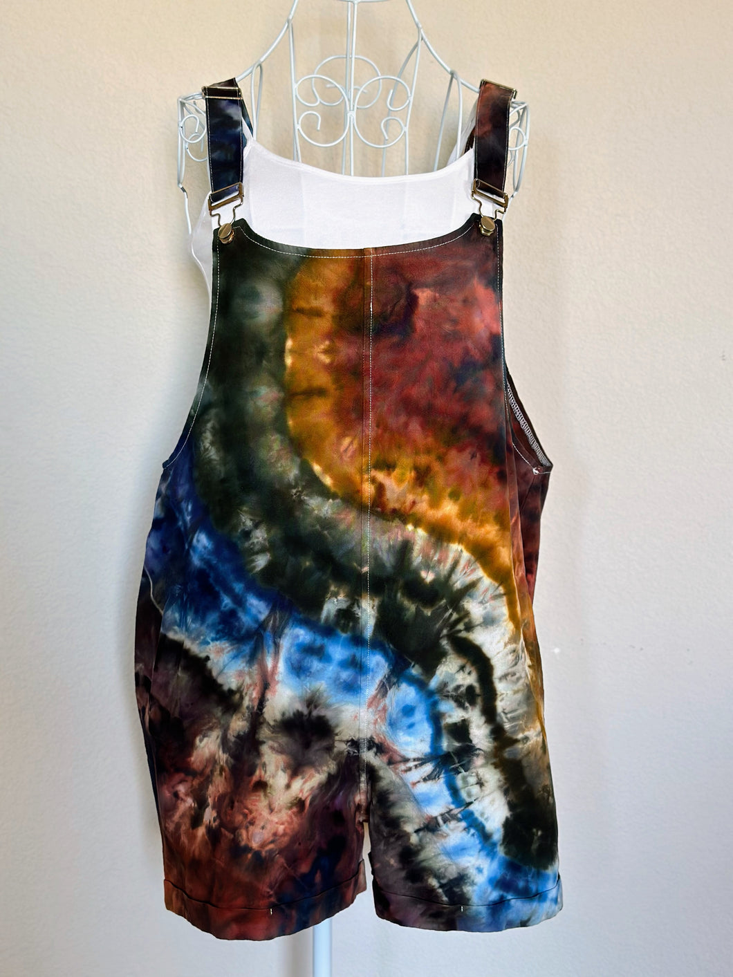 Custom Geode Overall Shorts in ‘Rustic Rainbow’ for Tonya