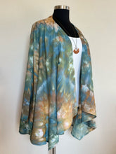 Load image into Gallery viewer, Women’s 2X 100% Rayon Waterfall Kimono Jacket in ‘Teal Gold’
