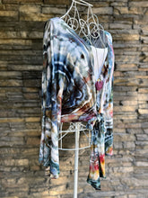 Load image into Gallery viewer, Women’s Small (can fit a medium too) Geode Bell Sleeved Kimono Wrap Top with Tie in ‘Pinot Sage’
