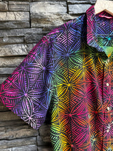 Load image into Gallery viewer, Men’s XL 100% Rayon Button Up Shirt in Rainbow Spiral

