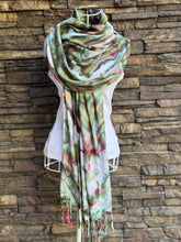 Load image into Gallery viewer, 100% Rayon Fringe Scarf in ‘Sage Blossom’
