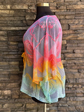 Load image into Gallery viewer, Women’s One Size (fits M-XL best) Lace Kimono-Style Poncho with Drawstring Waist in ‘Cotton Candy Skies’
