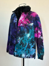 Load image into Gallery viewer, Women’s XS Upcycled Reversed Ice Dyed Sherpa Lined Denim Jacket in ‘Galaxy’
