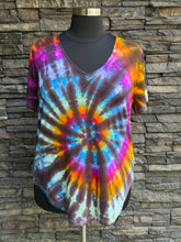 Load image into Gallery viewer, Women’s 2XL V-Neck Rayon T-Shirt in ‘Rainbow Spiral’

