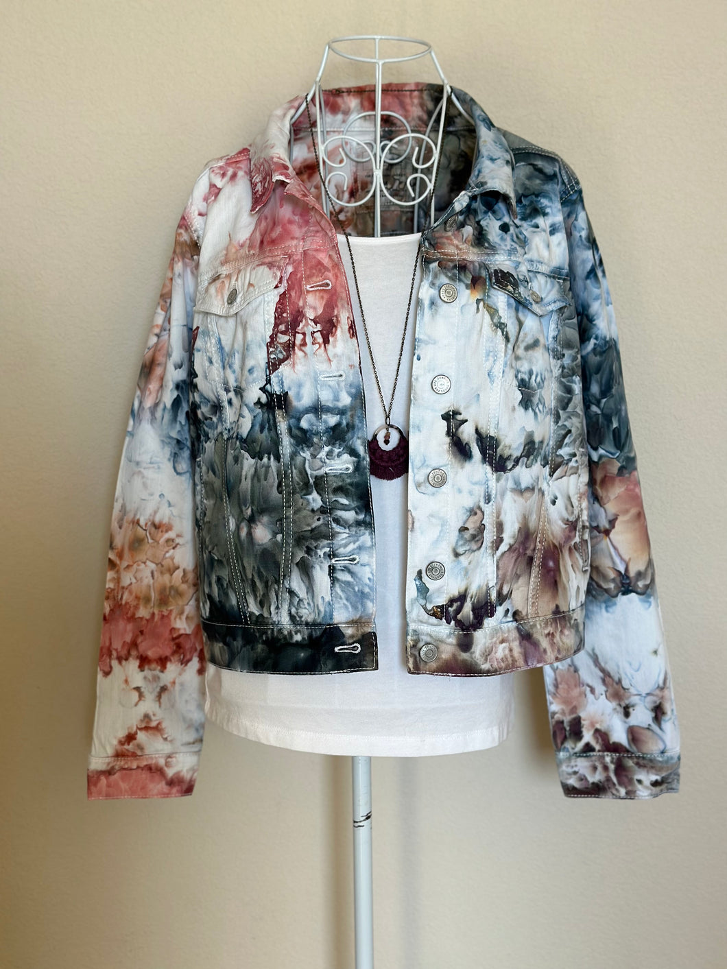 Custom Denim Jacket, Reverse Dyed T-Shirt and Geode Thumbhole Pullover for Alyssa