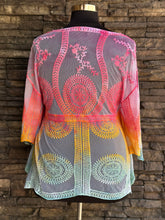 Load image into Gallery viewer, Women’s One Size (fits M-XL best) Lace Kimono-Style Poncho with Drawstring Waist in ‘Cotton Candy Skies’
