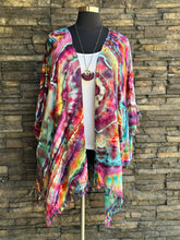 Load image into Gallery viewer, Women’s Medium-3X Geode Asymmetrical Rayon Kimono with Lace Back &amp; Tassel Hem in ‘Cosmic Eyes’
