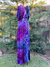 Load image into Gallery viewer, Custom Reverse Geode Surplice Maxi Dress in ‘Purple Haze’ for Mary
