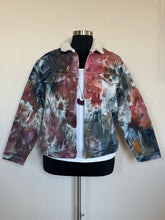 Load image into Gallery viewer, Women’s XL Ice Dyed Boyfriend Sherpa Lined Denim Jacket in ‘Pinot Sage’
