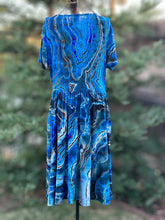 Load image into Gallery viewer, Custom Reverse Geode Dress in ‘Midnight Sapphire’ and Reverse Geode Hooded Sweatshirt Cardigan in ‘Abalone’ for Kari
