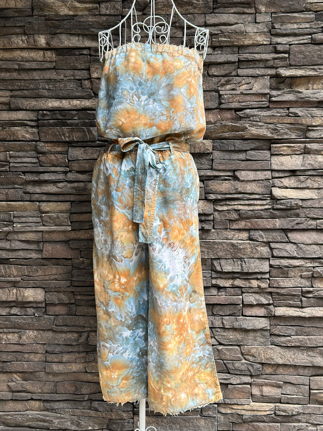 Women’s XS 100% Tencel Strapless Jumpsuit with Frayed Hem & Pockets in ‘Shore Thing’