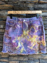 Load image into Gallery viewer, Custom Distressed Denim Mini Skirt in ‘Sugar Plum’ for Kimmie
