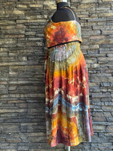 Load image into Gallery viewer, Custom 2 Piece Geode Linen/Rayon Bralette &amp; Midi Skirt Set in ‘Rustic Rainbow’ for Shellby
