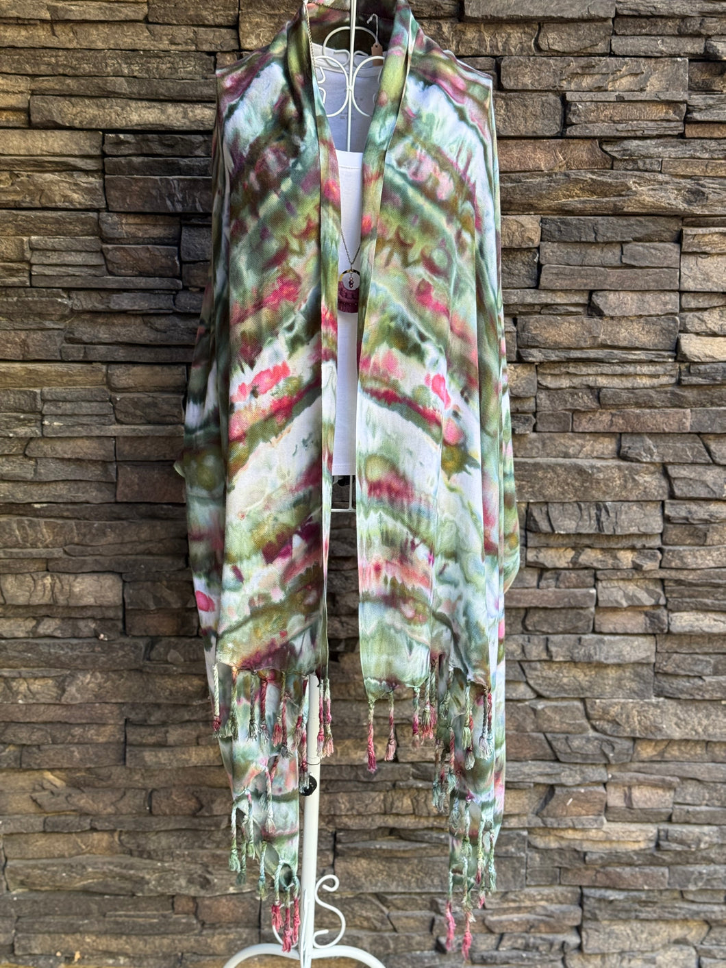 100% Rayon Fringe Scarf in ‘Sage Blossom’