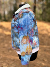 Load image into Gallery viewer, Women’s XXL Upcycled Sherpa Lined Denim Jacket in ‘Bird Song’
