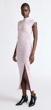 Load image into Gallery viewer, Women’s Small Geode Mockneck Bodycon Maxi Dress with Side Ruching in ‘Smoke &amp; Roses’
