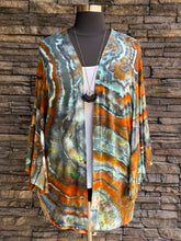 Load image into Gallery viewer, Women’s Medium (can fit a large, too) Geode Hand-sewn Bell Sleeved Kimono with Pockets in ‘Boulder Turquoise’
