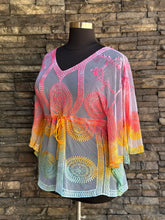 Load image into Gallery viewer, Women’s One Size (fits M-XL best) Lace Kimono-Style Poncho with Drawstring Waist in ‘Cotton Candy Skies’

