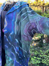 Load image into Gallery viewer, Custom Reverse Geode Dress in ‘Midnight Sapphire’ and Reverse Geode Hooded Sweatshirt Cardigan in ‘Abalone’ for Kari
