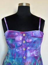 Load image into Gallery viewer, Custom Ice Dyed Denim Corset Dress in ‘Northern Lights’ for Maggie
