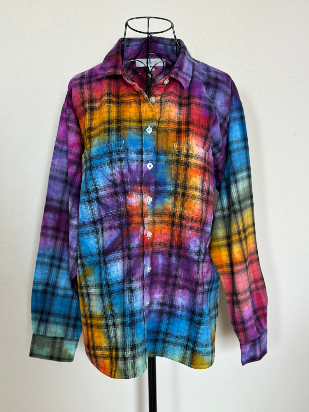 Women’s Medium Upcycled Rainbow Spiral Flannel Shirt