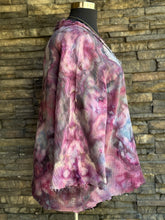 Load image into Gallery viewer, Women’s L (but can fit up to a 2X) Loose Geode Cotton Gauze Kimono with Frayed Hems &amp; 3/4 Sleeves in ‘Black Cherry Storm’
