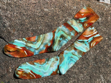 Load image into Gallery viewer, Adult Bamboo Geode Ribbed Tube Socks in ‘Boulder Turquoise’
