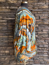 Load image into Gallery viewer, Women’s Medium (can fit a large, too) Geode Hand-sewn Bell Sleeved Kimono with Pockets in ‘Boulder Turquoise’
