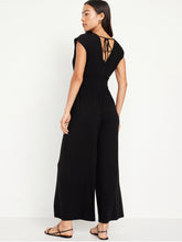 Load image into Gallery viewer, Women’s Medium Reverse Dyed Waist-Defined Shirred Jumpsuit with Pockets in ‘Evergreen’
