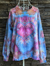 Load image into Gallery viewer, Women’s Small Oversized (can fit up to a large)100% Organic Cotton Heart Crewneck Sweatshirt in ‘Bird Song’
