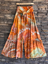 Load image into Gallery viewer, Women’s XL Geode 100% Viscose High Waist Tiered Wide Leg Flared Palazzo Pants with Tie in ‘Rusted Sea Glass’
