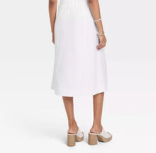 Load image into Gallery viewer, Women’s Large Linen/Rayon Button Front Midi Skirt Pockets in ‘Blue Gray’ Twist
