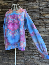 Load image into Gallery viewer, Women’s Small Oversized (can fit up to a large)100% Organic Cotton Heart Crewneck Sweatshirt in ‘Bird Song’
