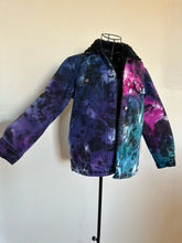 Load image into Gallery viewer, Women’s XS Upcycled Reversed Ice Dyed Sherpa Lined Denim Jacket in ‘Galaxy’
