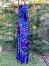 Load image into Gallery viewer, Custom Reverse Geode Surplice Maxi Dress in ‘Purple Haze’ for Mary
