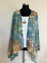 Load image into Gallery viewer, Women’s 2X 100% Rayon Waterfall Kimono Jacket in ‘Teal Gold’
