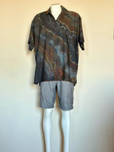 Load image into Gallery viewer, Men’s XL Reverse Geode Rayon Button Up Short Sleeve Shirt in ‘Midnight Jasper’
