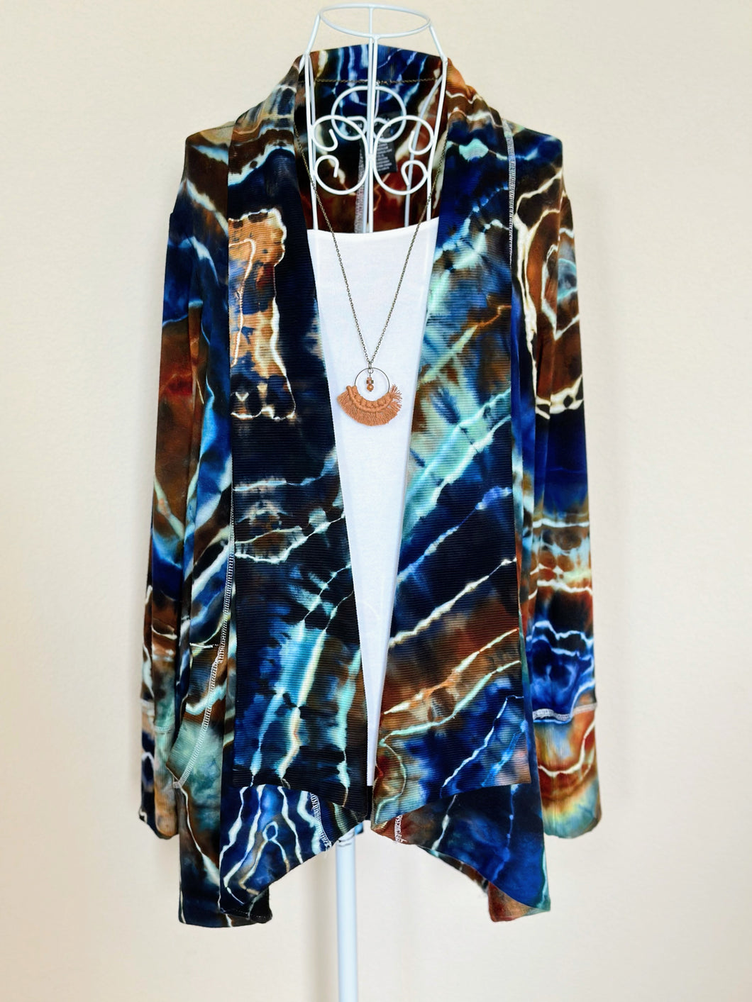 Women’s Small/Medium Geode Open Front Cardigan with Pockets in ‘Azurite’