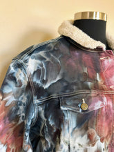 Load image into Gallery viewer, Women’s XL Ice Dyed Boyfriend Sherpa Lined Denim Jacket in ‘Pinot Sage’
