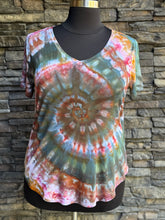 Load image into Gallery viewer, Women’s XL V-Neck Short Sleeved Rayon Shirt in ‘Pinot Sage &amp; Teal’
