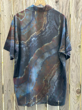 Load image into Gallery viewer, Men’s XL Reverse Geode Rayon Button Up Short Sleeve Shirt in ‘Midnight Jasper’
