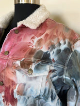 Load image into Gallery viewer, Women’s XL Ice Dyed Boyfriend Sherpa Lined Denim Jacket in ‘Pinot Sage’
