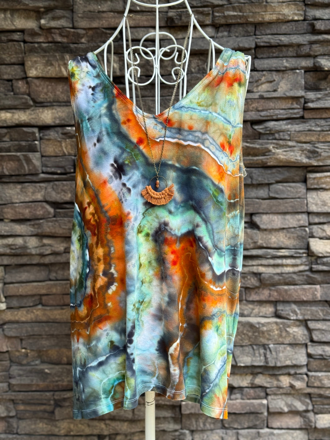 Women’s Large Geode V-Neck Tank Top in ‘Boulder Turquoise’
