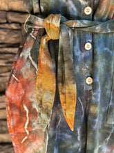 Load image into Gallery viewer, Women’s XS (can fit a small, too) Geode Button Front Jumpsuit with Tie in ‘Nutmeg &amp; Marine’
