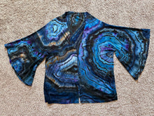 Load image into Gallery viewer, Women’s XL/XXL Reverse Geode Hand-sewn Bell Sleeved Kimono with Pockets in ‘Midnight Sapphire’
