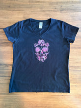 Load image into Gallery viewer, Women’s Large Sugar Skull V-Neck T-Shirt
